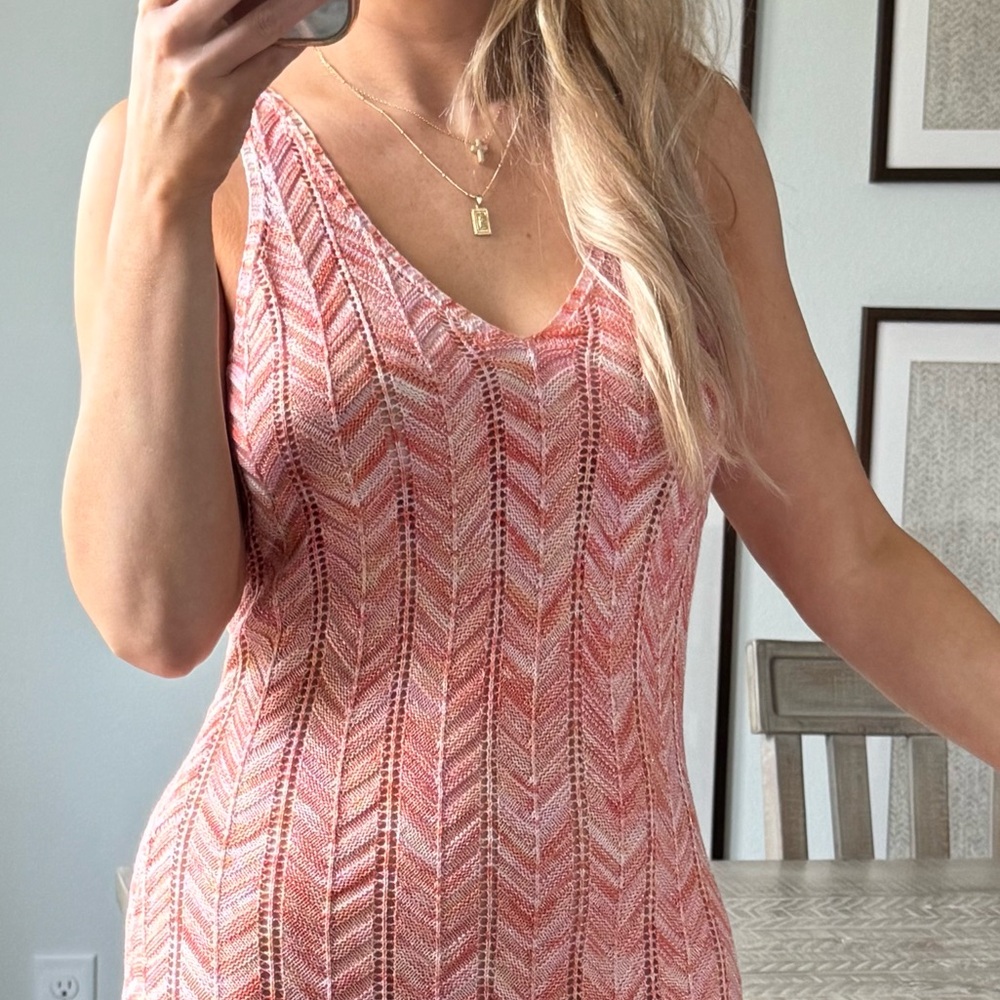 Summer Vacation Orange Chevron Crochet MIDI Dress - Picture 8 of 14
